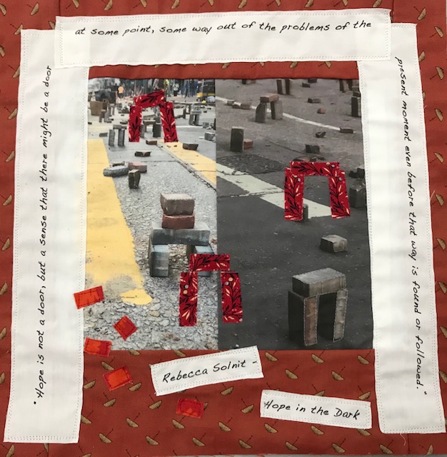 Quilt square with photograph of Hong Kong street debris
